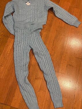 Fashion Nova Powder Blue Cable Knit Matching Set